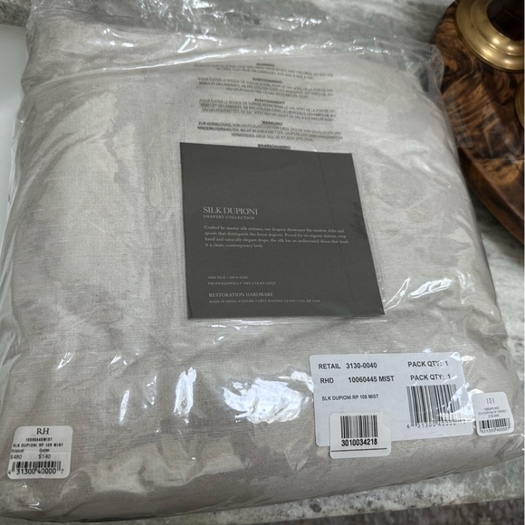 NWT Restoration Hardware Silk Dupioni drapery curtains  - 50x108 - Mist - Picture 6 of 6